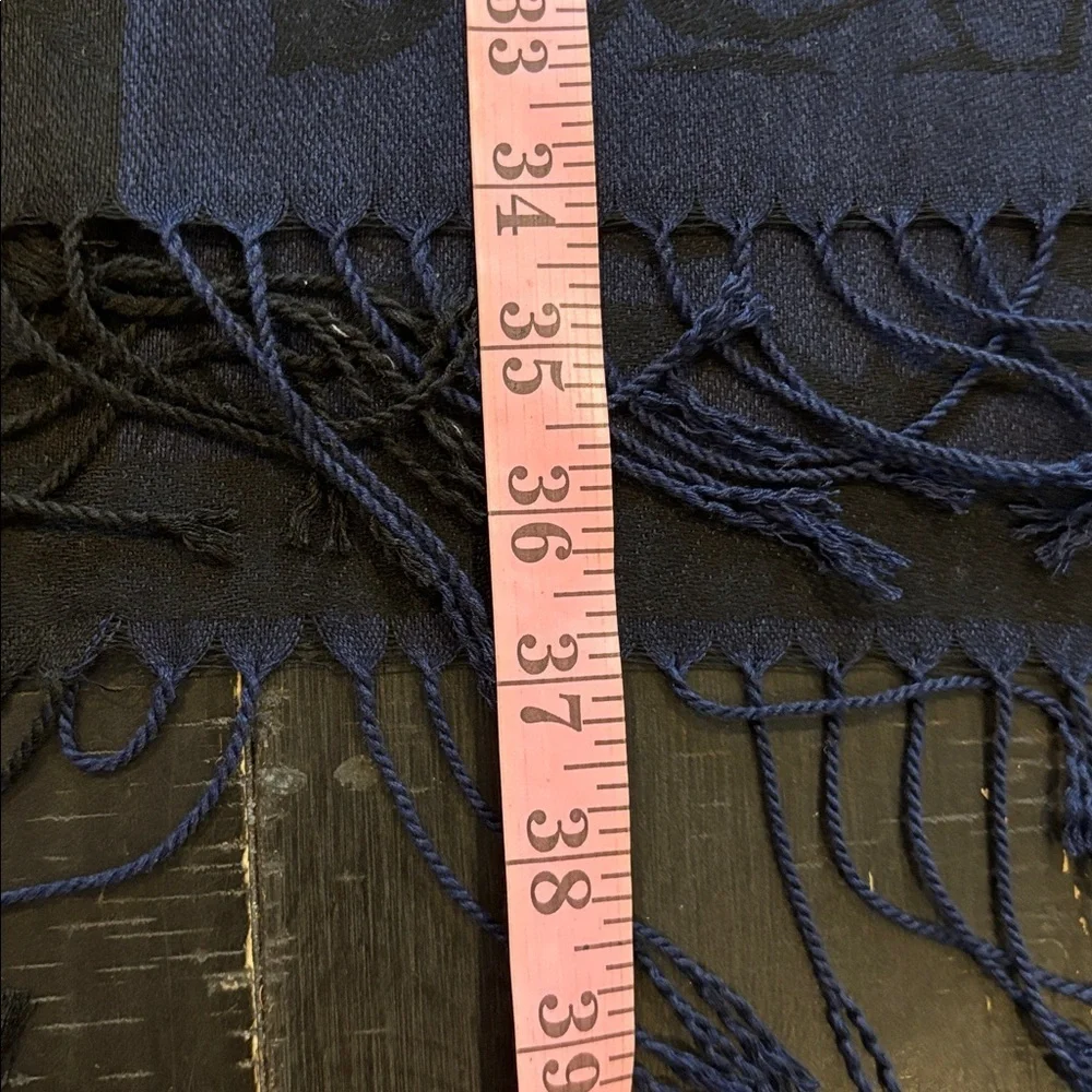 Stylish Gray Blue Black Patterned Fringe Scarf   Wrap 74”